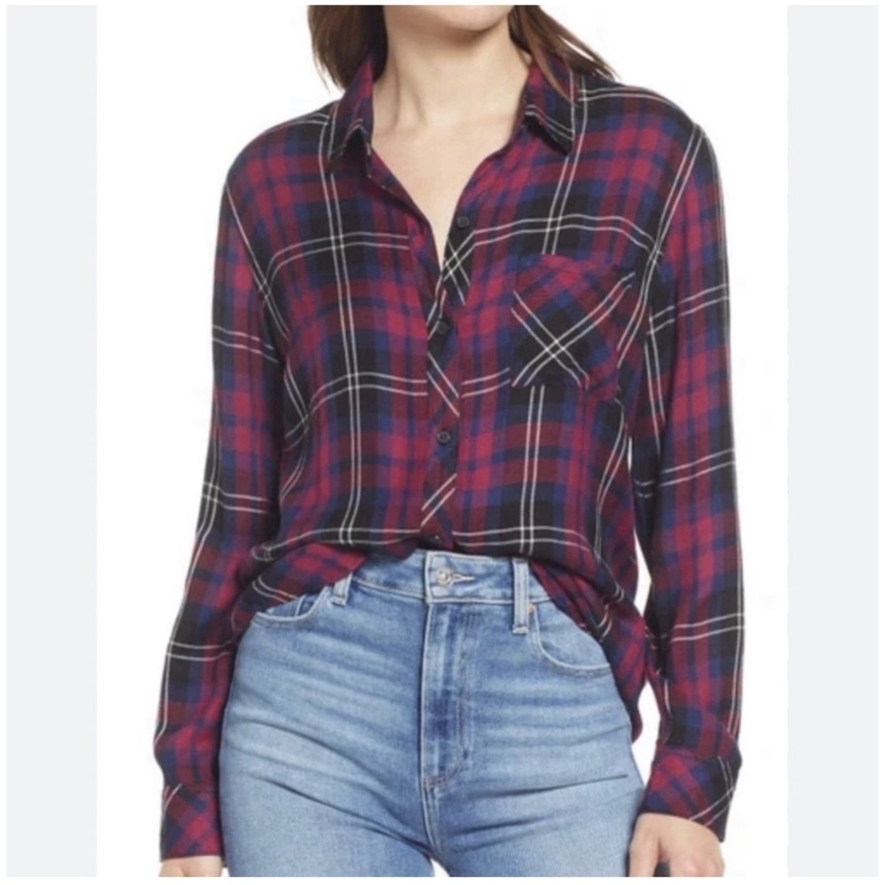RAILS Hunter Tartan Fall Plaid Button Down Shirt in Onyx Scarlet Navy Size XS